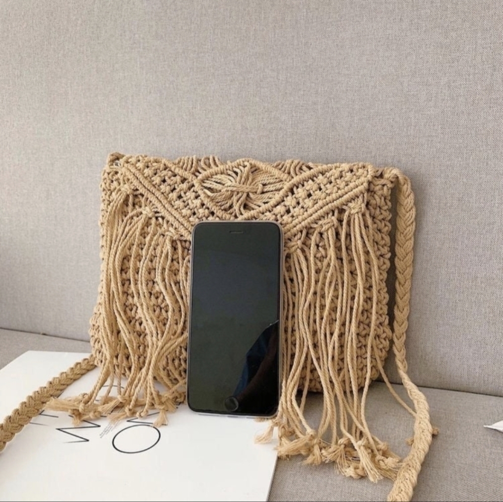 Boho Purse Macrame Tassel Boho Shoulder Bag Bohemian Crocheted Crossbody Bag